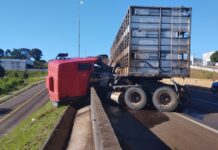 Acidente seguido de ocorrência com caminhão mobiliza equipes em Matelândia