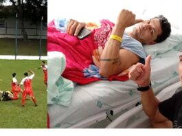 Jogador sofre grave fratura durante semifinal do Municipal de Futebol 7 em Medianeira