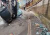 Carro sai da pista na BR-277 e cai no túnel de acesso à Igreja Matriz em São Miguel do Iguaçu