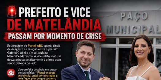PREFEITO E VICE DE MATELÂNDIA PASSAM POR MOMENTO DE CRISE POLÍTICA