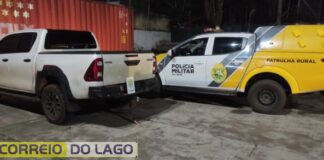 Hilux furtada é encontrada escondida em mata durante ação da PM em Medianeira