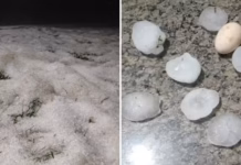 Quintal parece coberto de neve após temporal de granizo com pedras do tamanho de ovos no Paraná