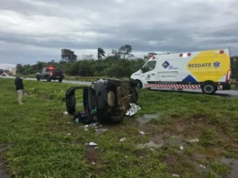 Câmera de carro registra capotamento na BR-163, em Toledo; três pessoas ficam gravemente feridas